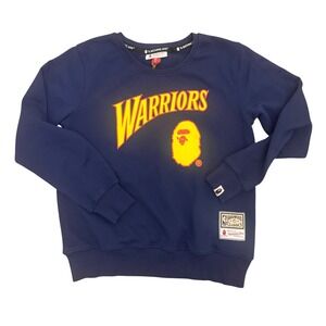 BAPE Mitchell & Ness Golden State Warriors Crewneck Sweatshirt Navy Blue Mens M